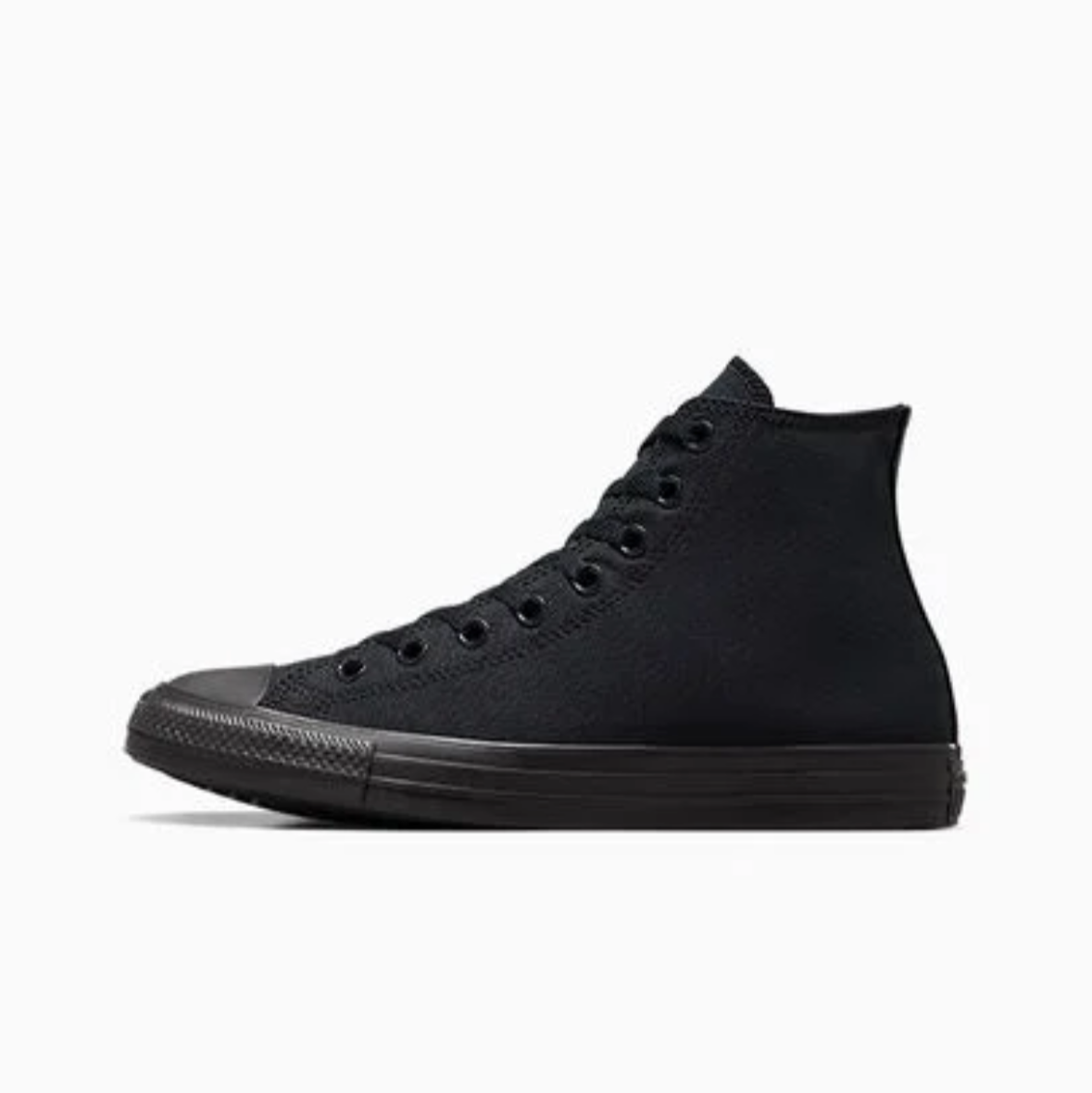 Black high-top sneaker on Converse website with product details.